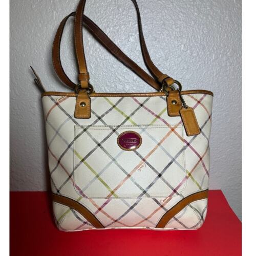 Coach Peyton Tattersall Stripe Tote Shoulder Bag F