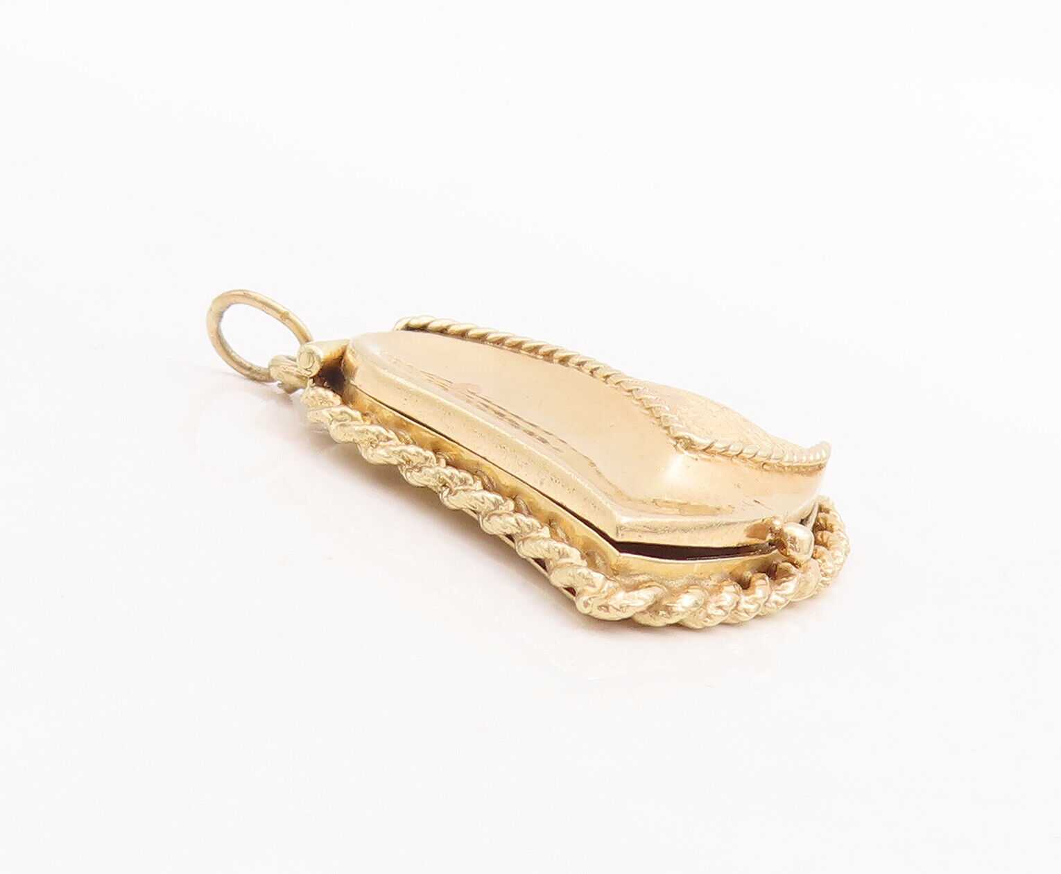 14K GOLD Vintage Pendant Solid Twisted Rope Carve… - image 3