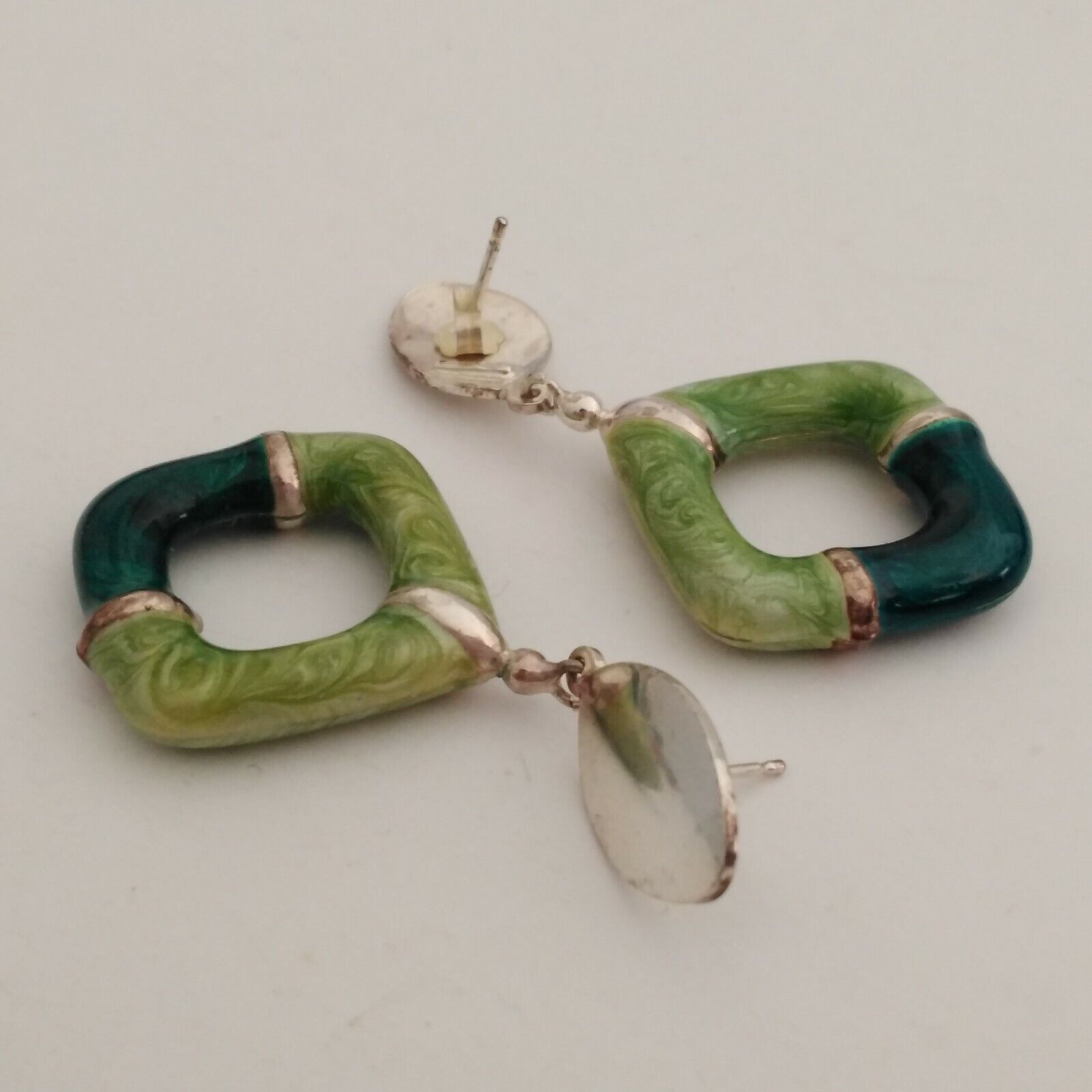 Vintage, sterling silver earrings, hand enameled,… - image 3