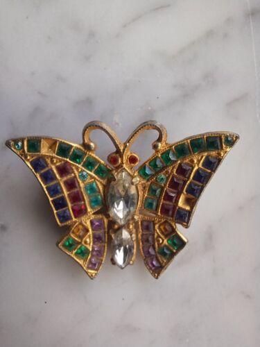 Vintage Butterfly Brooch Pin Multi Color Pastel R… - image 1