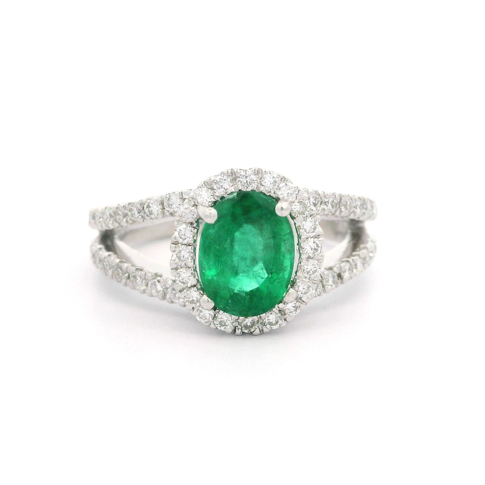 Elegant 18k White Gold 1.81ctw Oval Emerald & Dia… - image 1