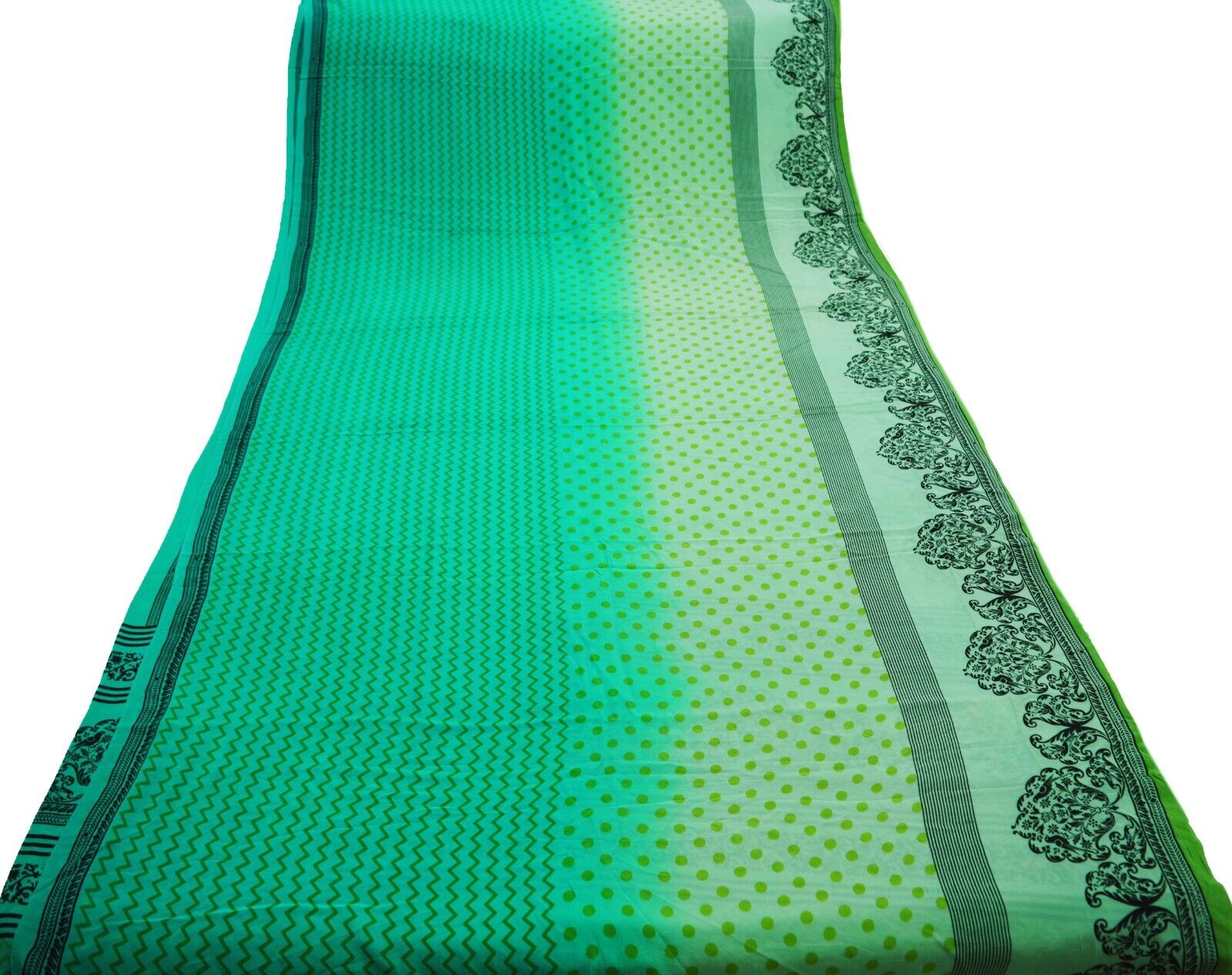 Vintage Green Saree Pure Crepe Silk Printed India… - image 13