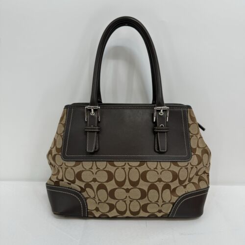 Coach Hampton Brown Khaki Signature Jacquard Leat… - image 1