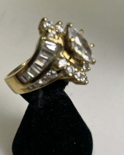 Vtg Goldtone Sterling Silver And Clear Crystal Ri… - image 1