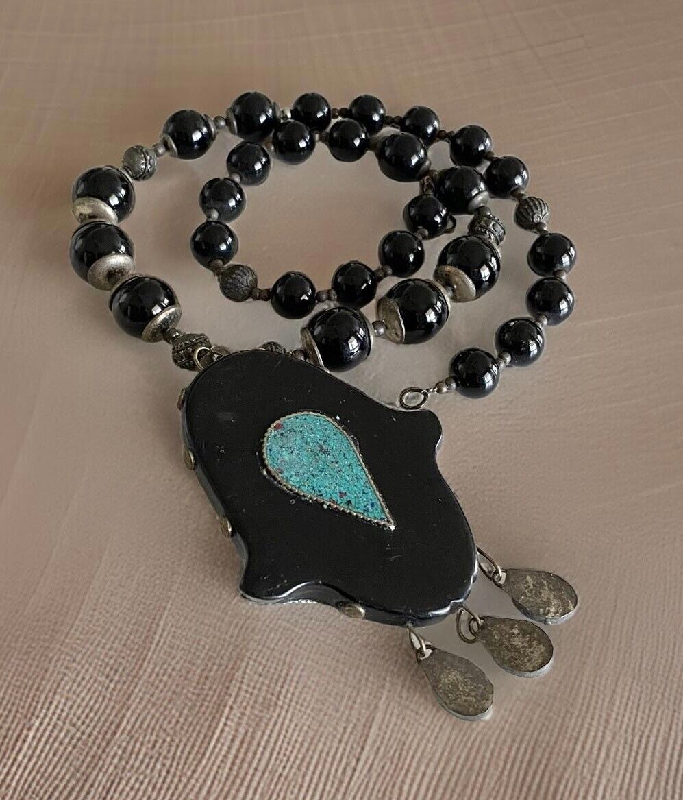 Vintage Nepal Tibetan Necklace Black Agate Ethnic… - image 5