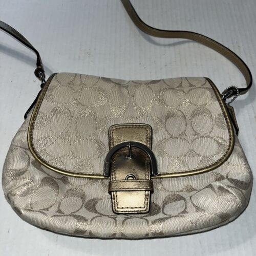 Coach SOHO Buckle Flap Khaki Metallic Jacquard Le… - image 1