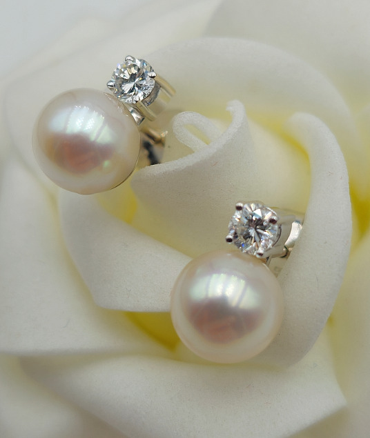 Pearl Brilliant Stud Earrings - 585 White Gold - … - image 3