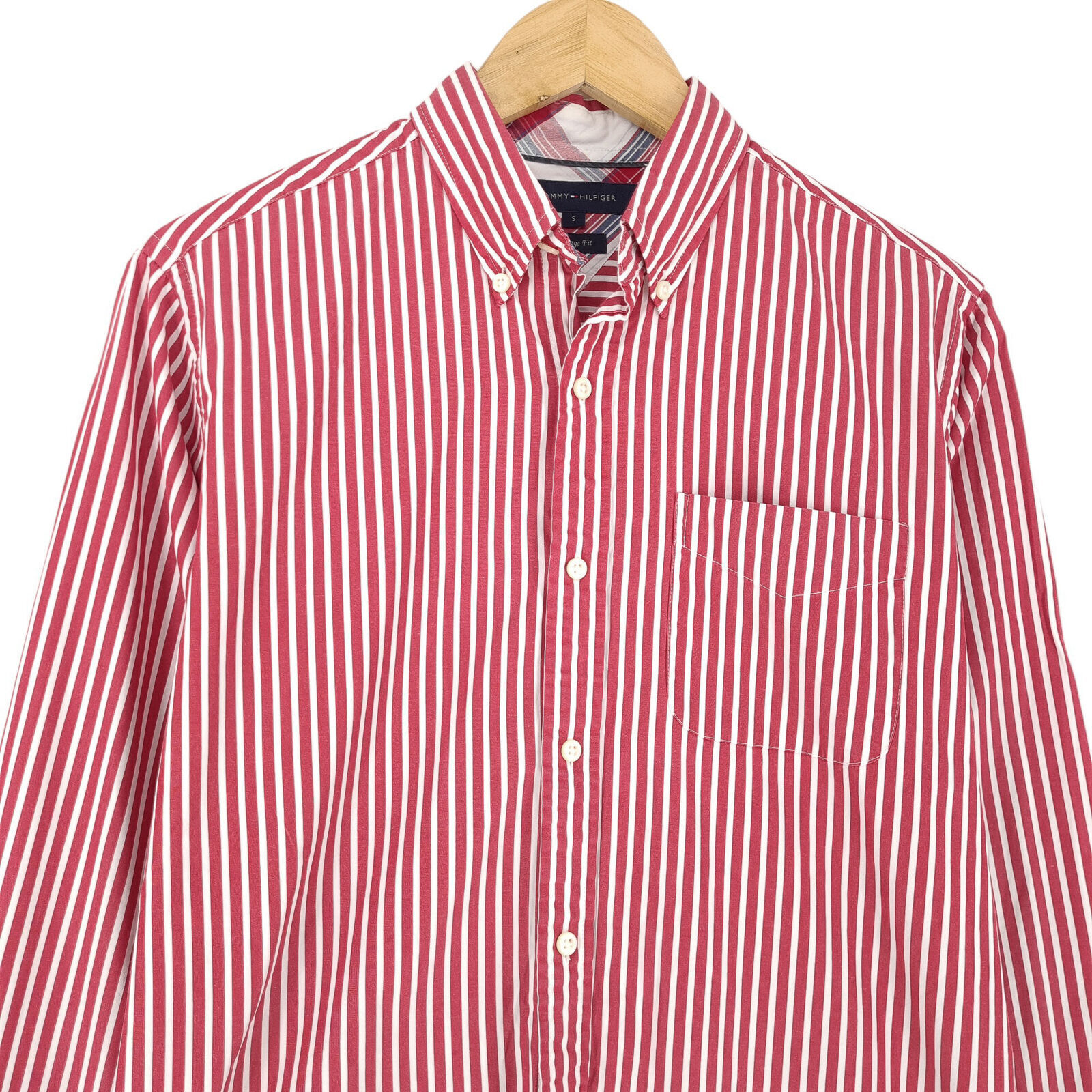 Tommy Hilfiger Men Shirt Red Striped Cotton Vinta… - image 2