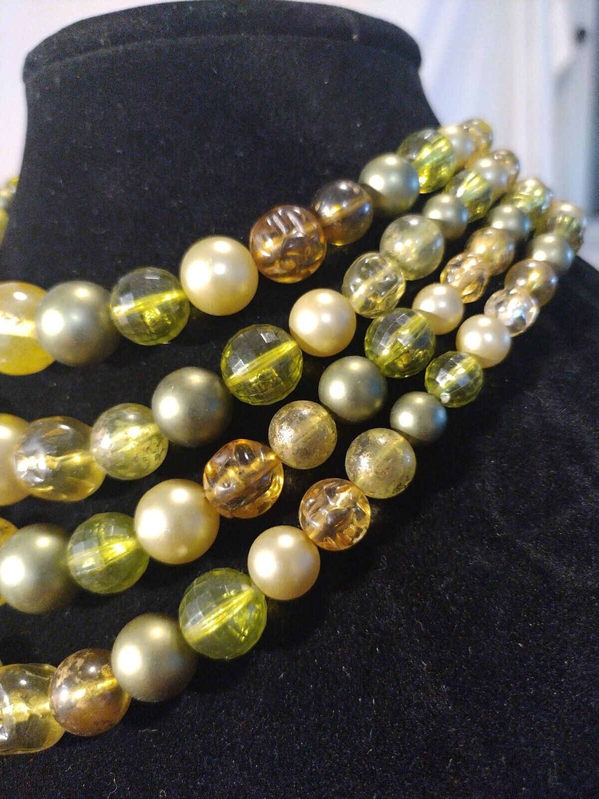 Vtg  Faux Sage Green Pearls, Four Layered Graduat… - image 5