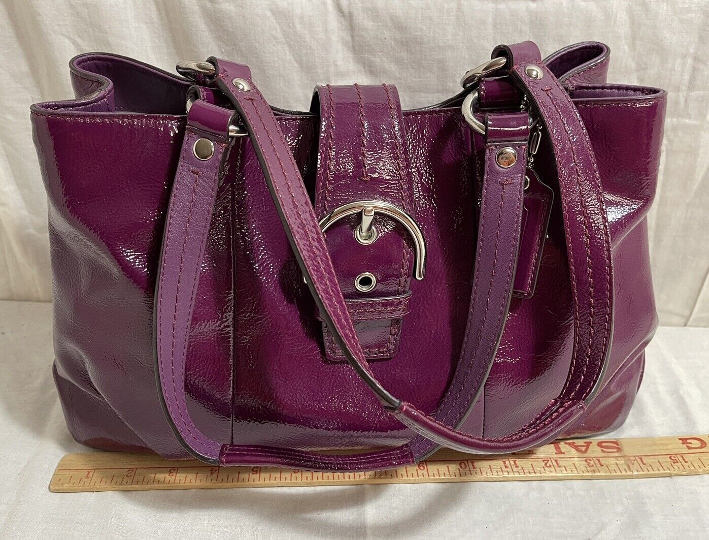 Coach Soho Buckle Flap Satchel Plum Leather Shoul… - image 6