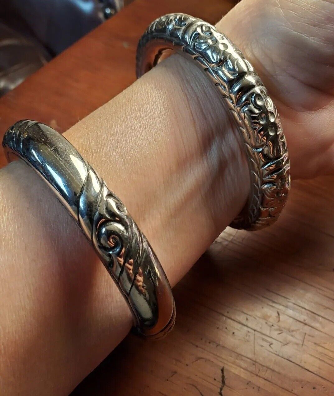 Pair Of Antique Tribal Silver Rattle Bracelets - image 2