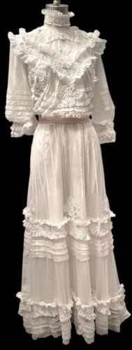 Edwardian 1905-era White Lacy Lawn Dress.