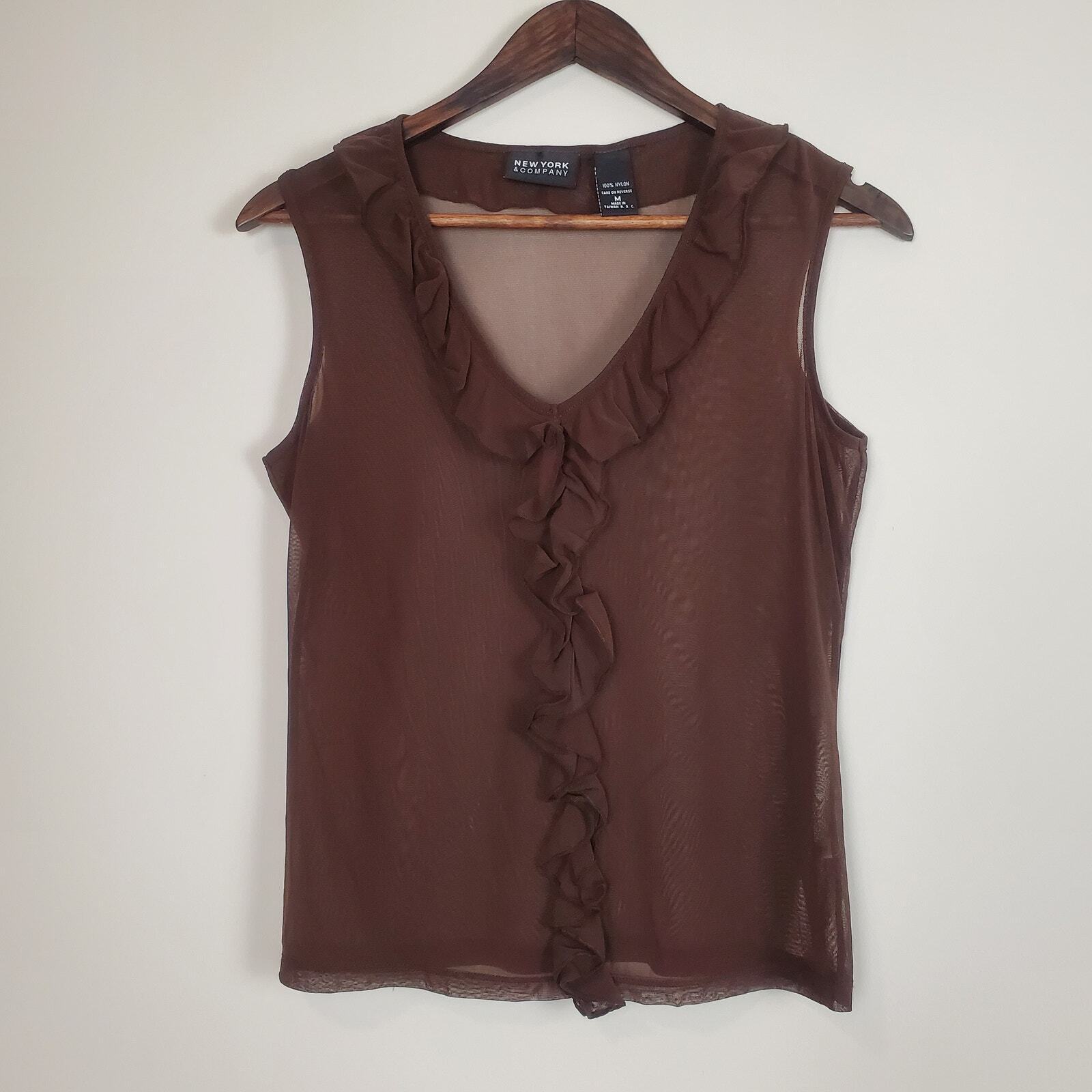 Vintage 90s Y2K Chocolate Brown Sheer Mesh Ruffle… - image 6