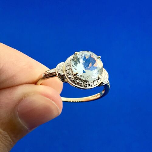 Designer 10K Yellow White Gold Aquamarine Diamond… - image 1