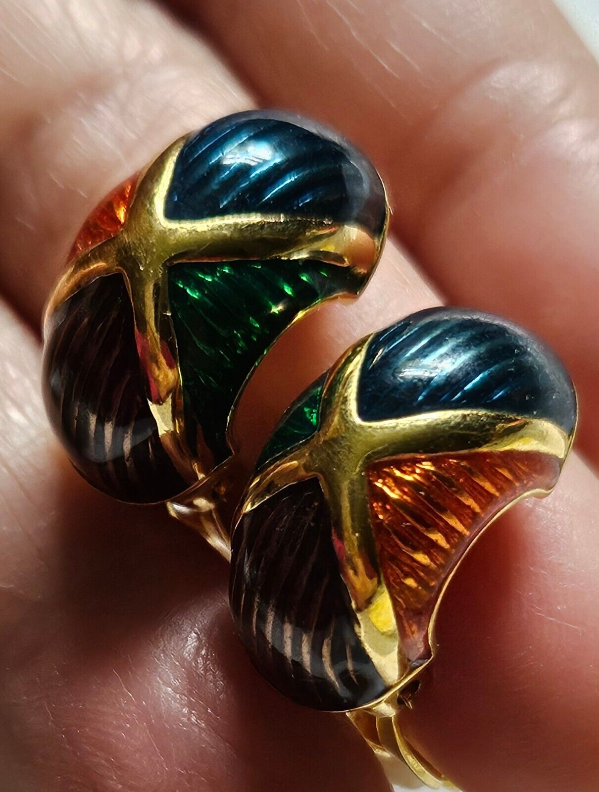 Vintage Joan Rivers Clip Earrings Multi-Color Ena… - image 4