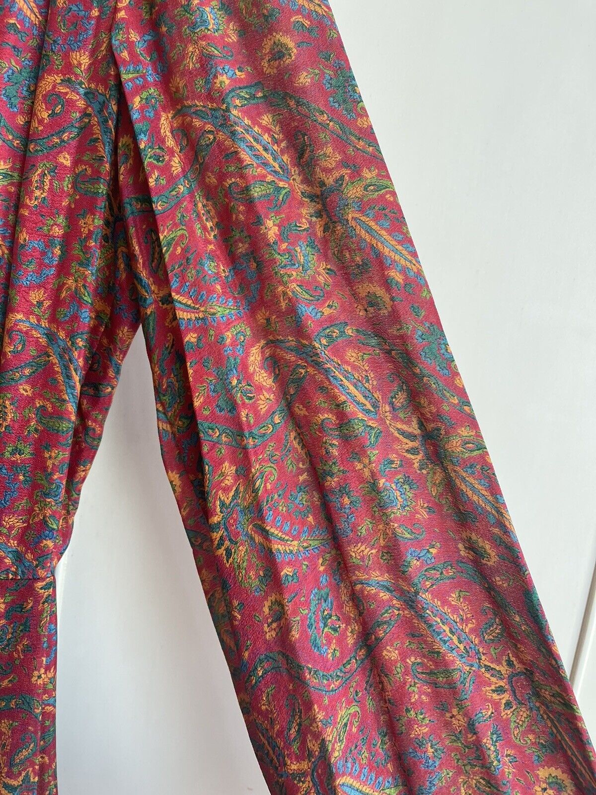 Vtg 1970s Treacy Lowe Rare Red Floral Tissue Silk… - image 7