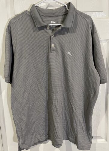 Tommy Bahama Men’s Size (XL) Gray Striped Polo Shi