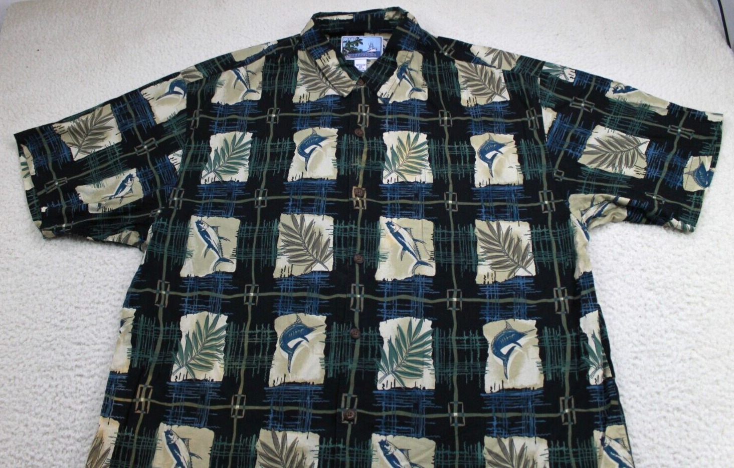 AFTCO Bluewater Shirt Mens 2XL Black Hawaiian Fis… - image 4