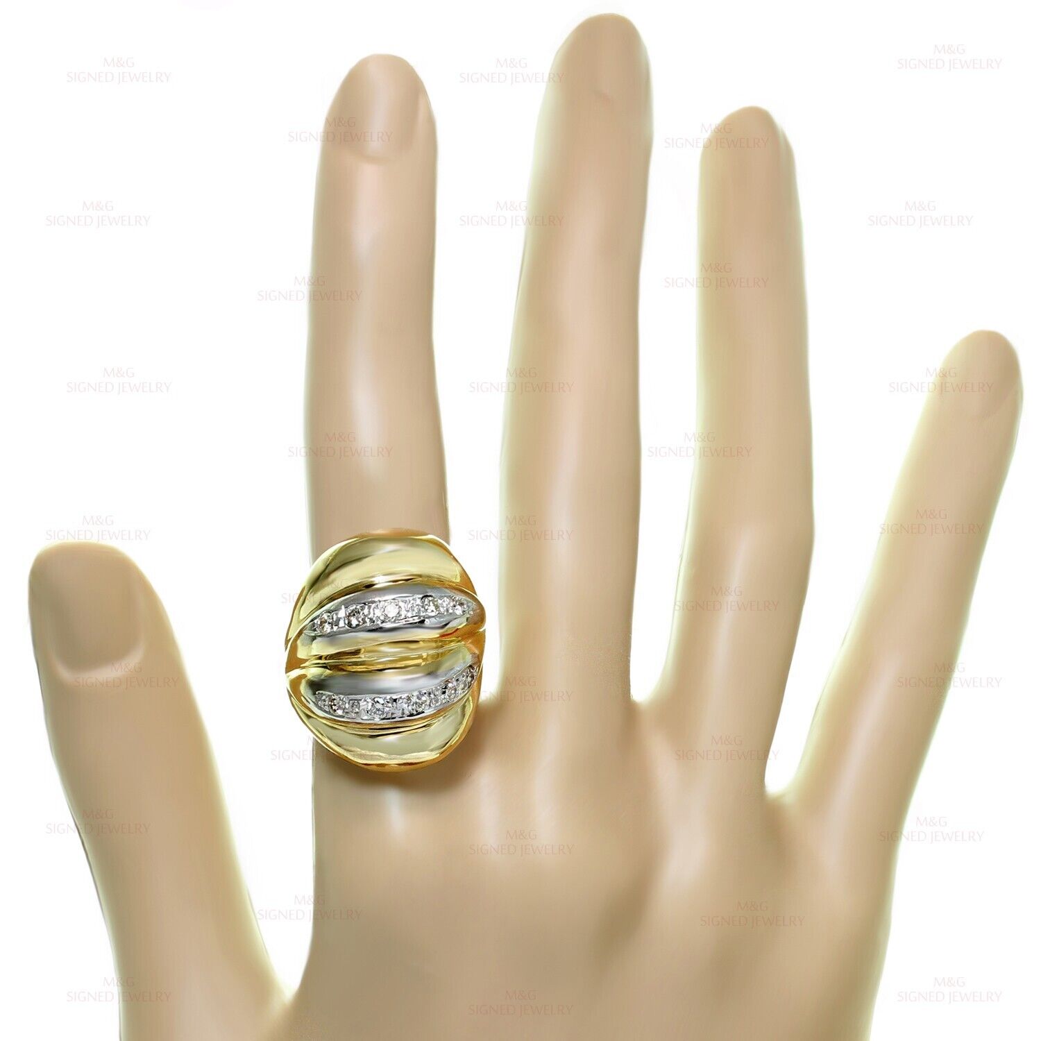 Diamond 14k Yellow Gold Fluted Domed Ring - image 4