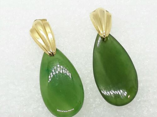 Vintage 14 KT Real Gold Nephrite Jade Jadeite  Ea… - image 1