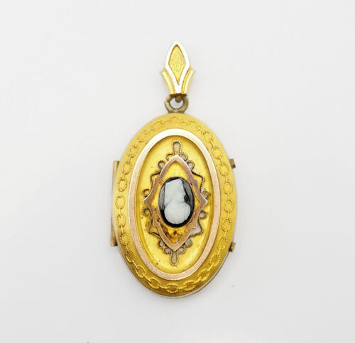 Large antique gold filled and cameo locket pictur… - image 1