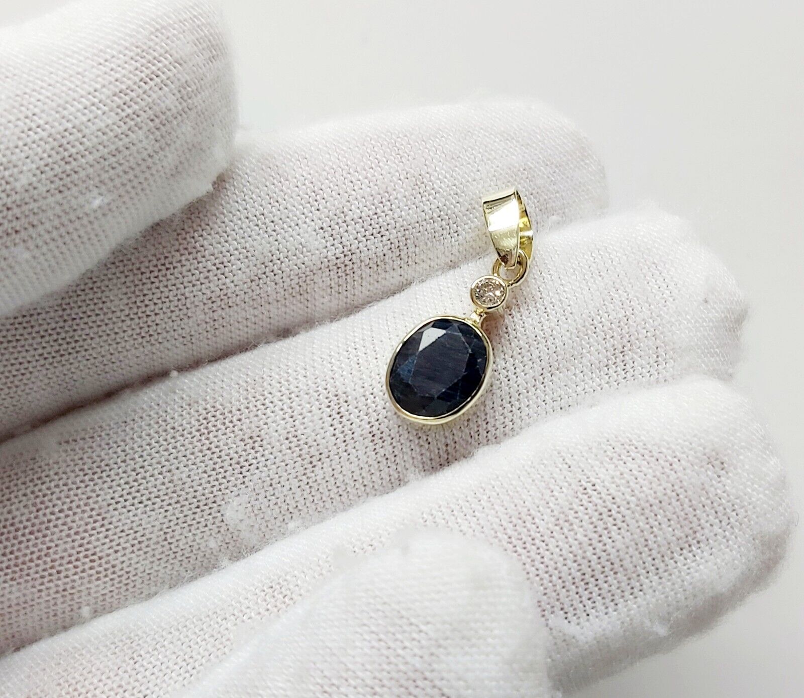 Solid 14K Yellow Gold Natural Dark Blue Sapphire … - image 14