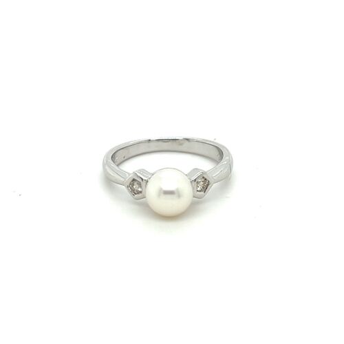 Cultured Pearl Genuine Diamonds Solid 14k White G… - image 1