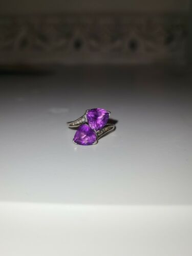 sterling silver amethyst diamond ring trilliant cu