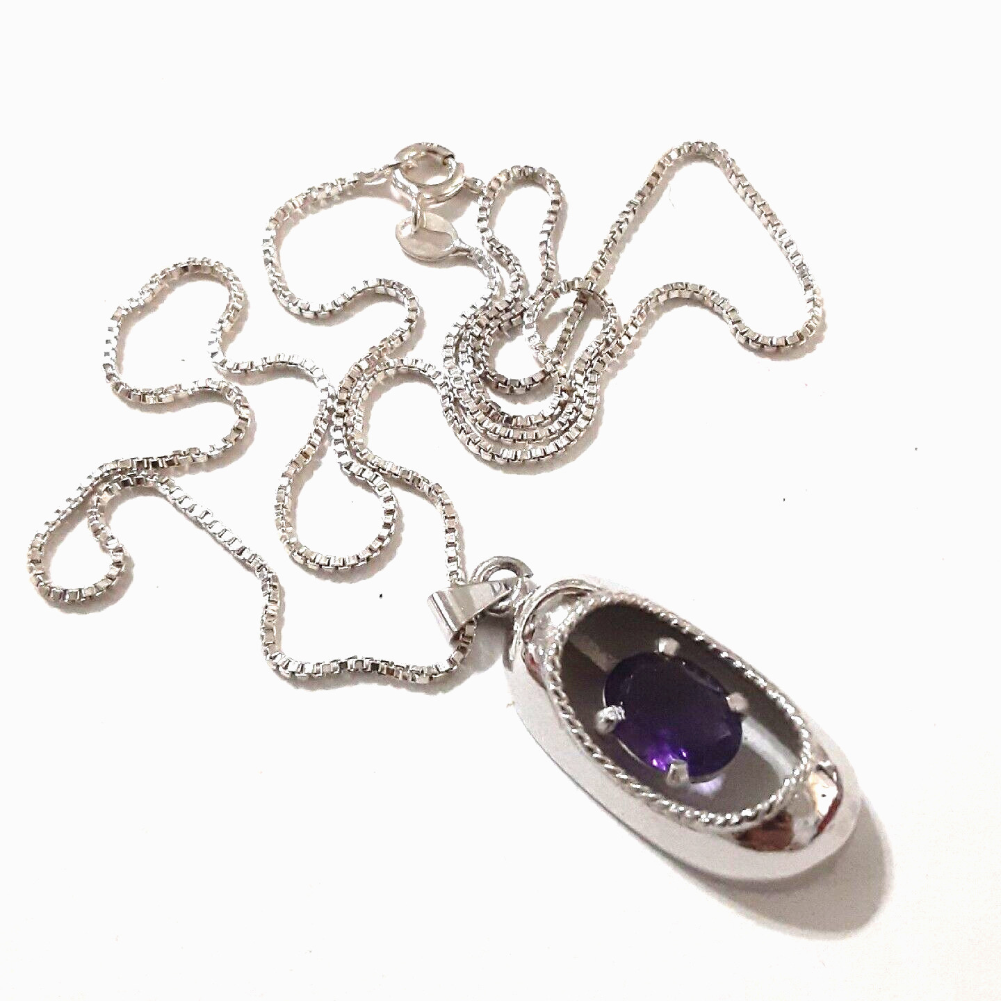 Vtg Purple Amethyst Pendant 925 Sterling Silver N… - image 3