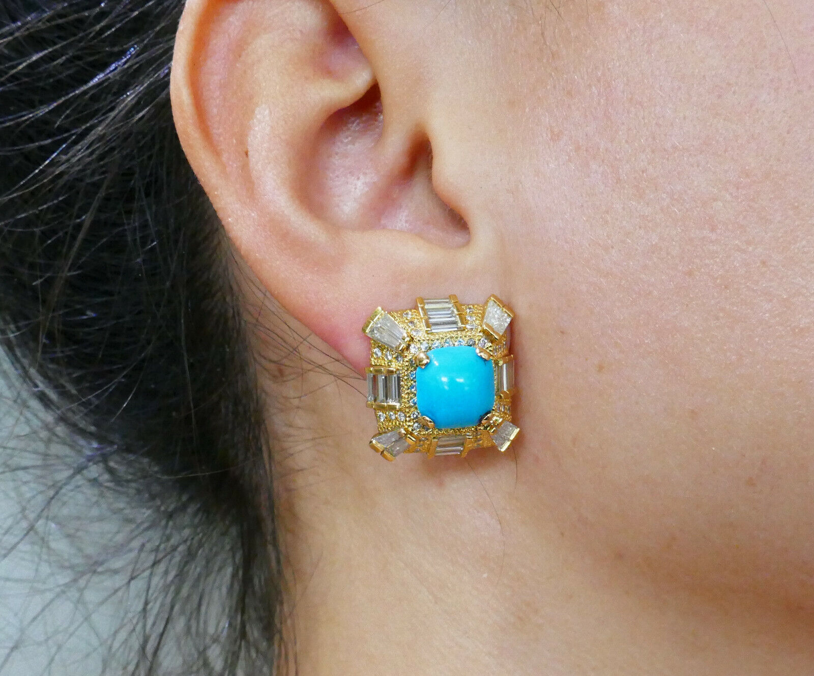 Turquoise Diamond Yellow Gold EARRINGS - image 3