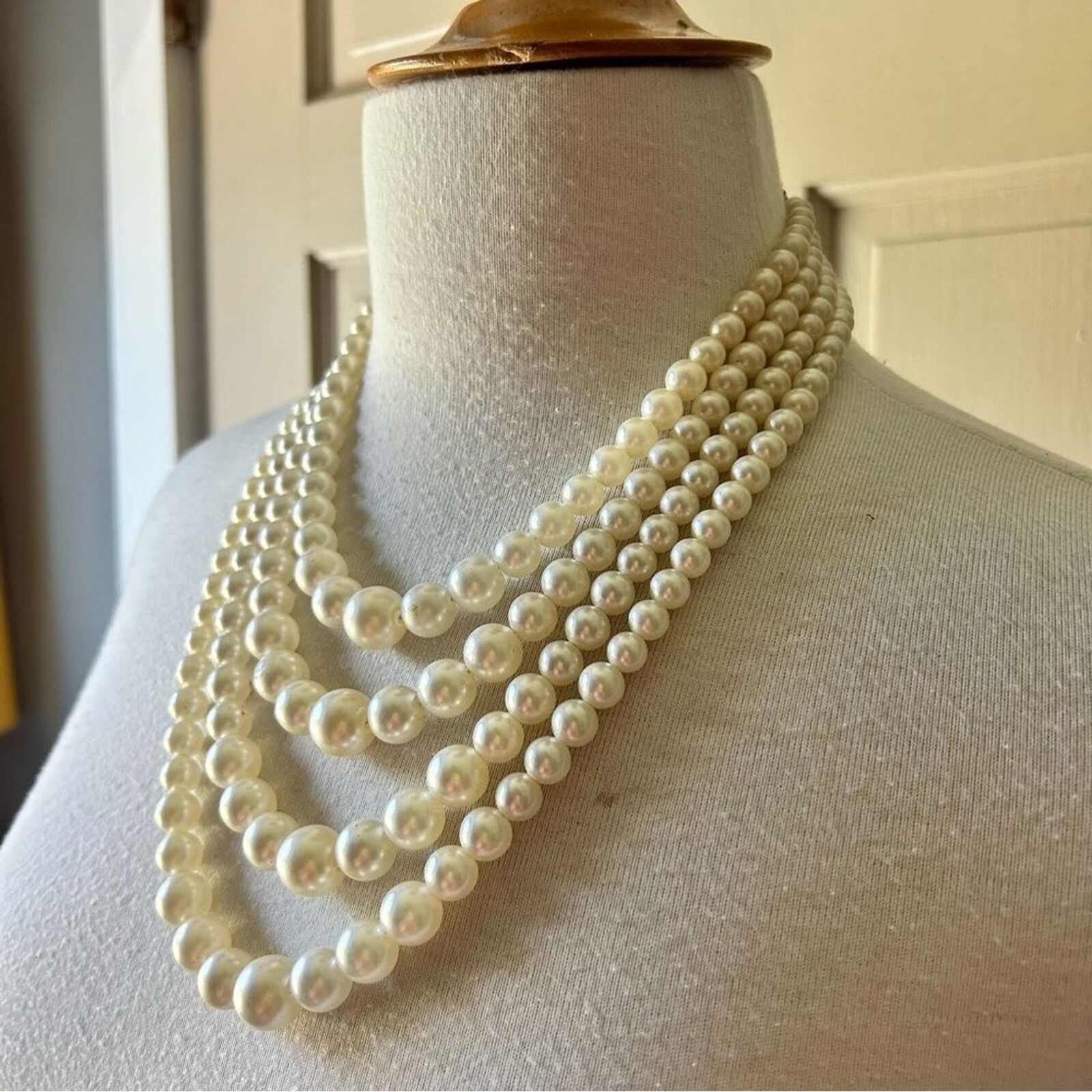 Vintage 1940s Four Strand Faux Pearl Necklace - image 1