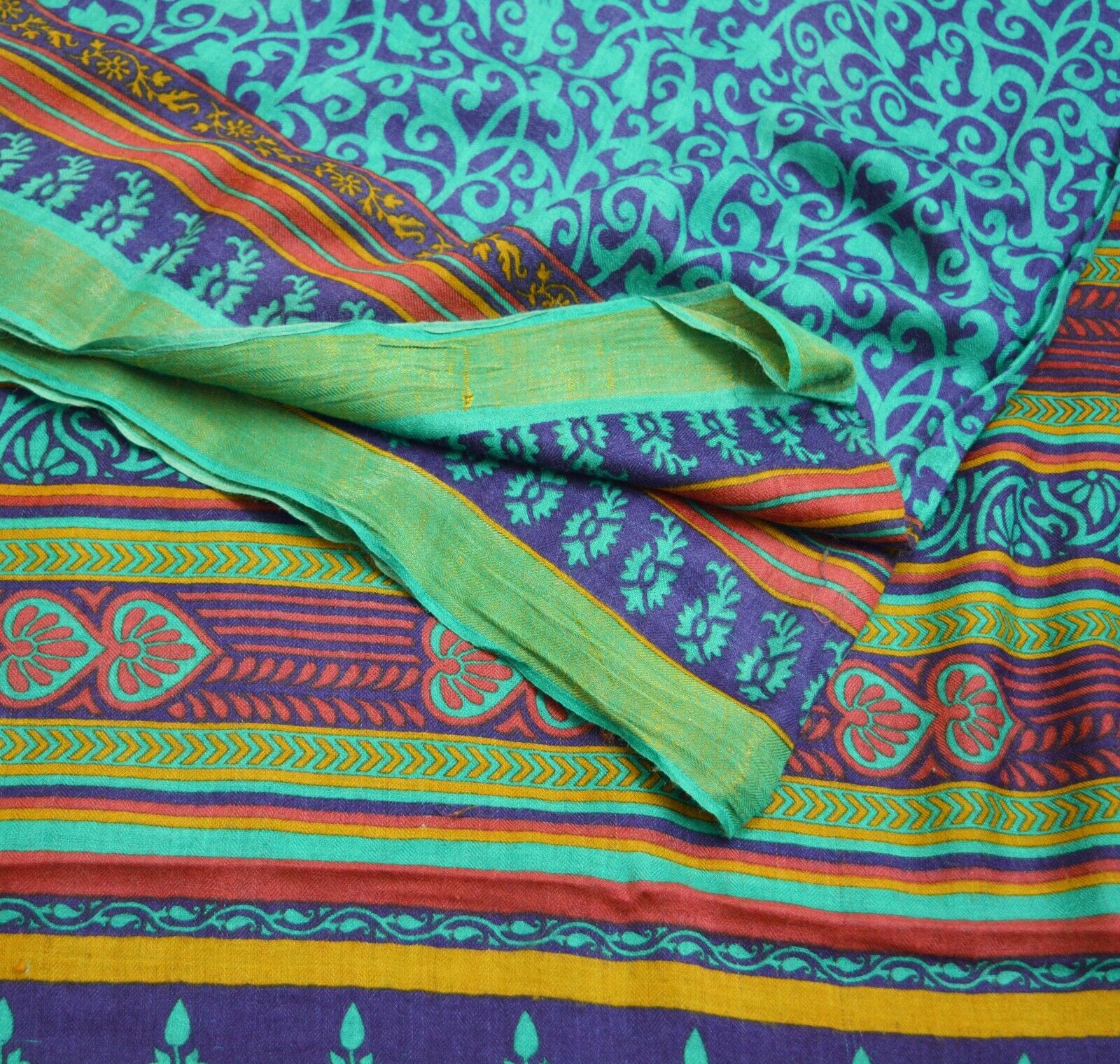 Vintage Blue & Green Heavy Saree Pure Woolen Wove… - image 8