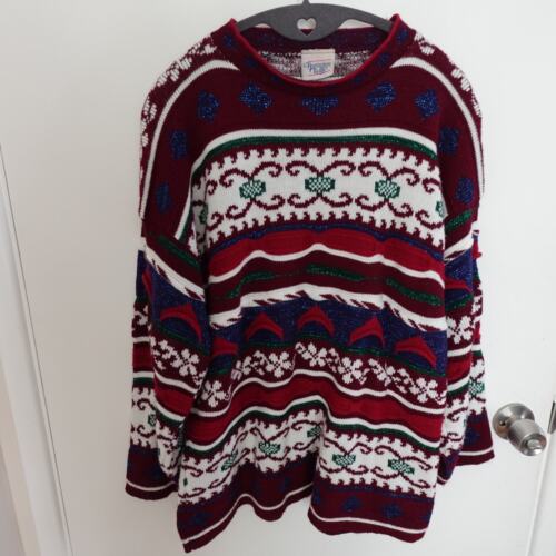 Vintage Huntington Ridge Multi Print Red Sweater … - image 1