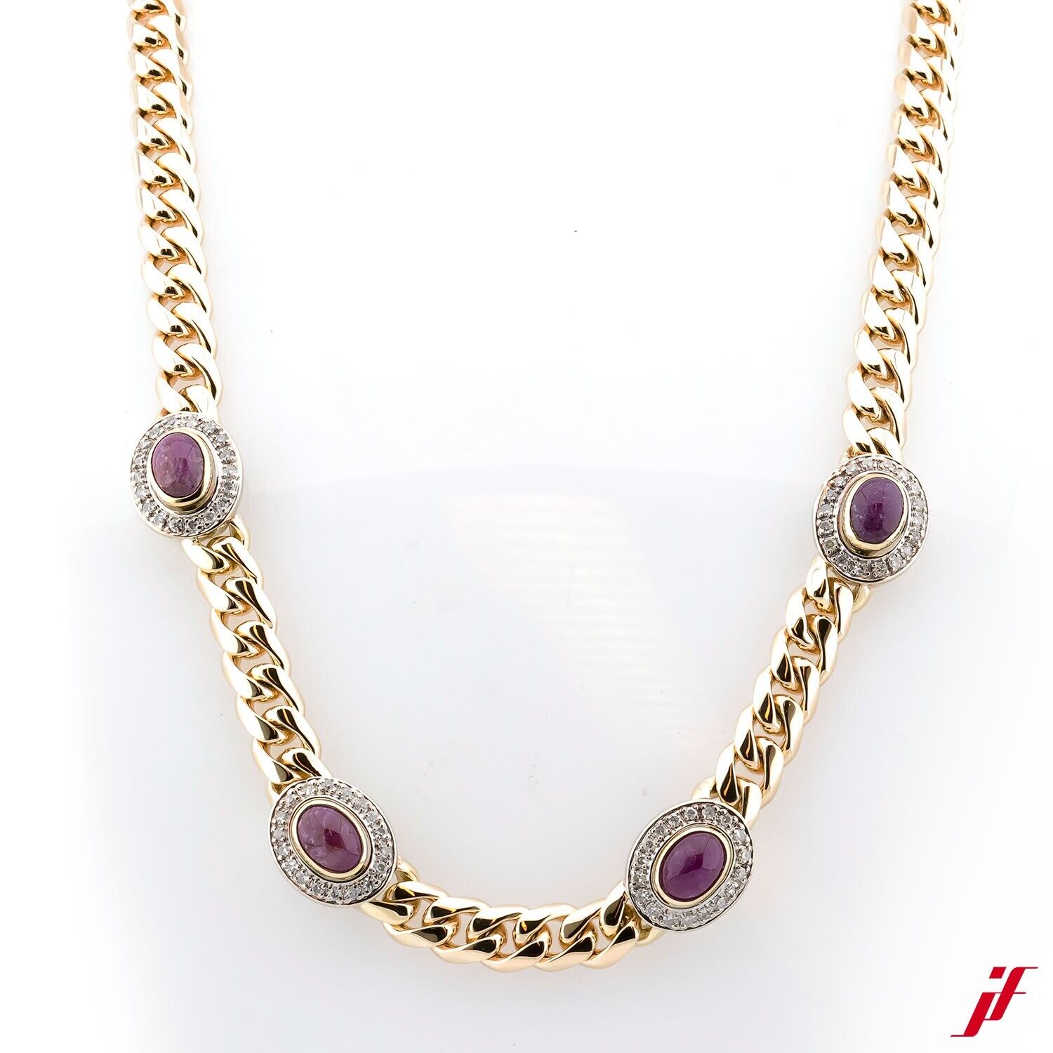 Necklace 14K/585 Yellow Gold Ruby Diamonds Brilla… - image 1