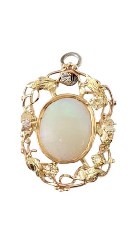 10K Yellow Gold Opal and Diamond Pin/Pendant #150… - image 1