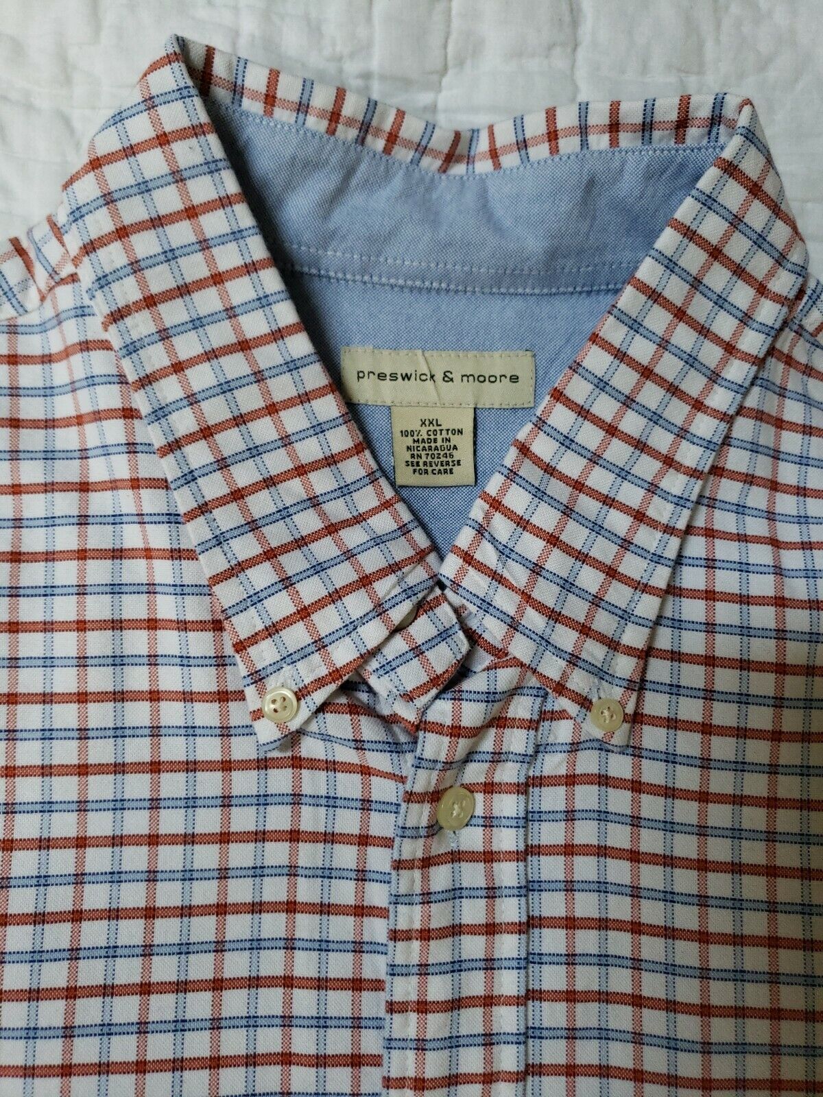 Preswick & Moore Mens Shirt Blue and orange Check… - image 3