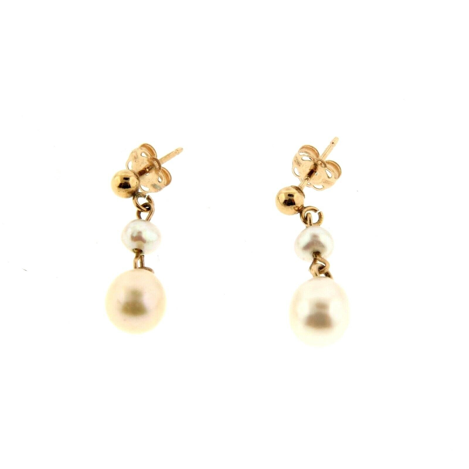 14K Yellow Gold Cultured Pearl Dangle Earrings - image 2