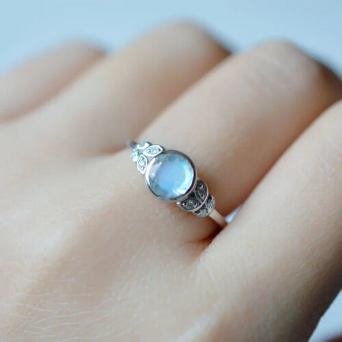 Moonstone and diamond ring Size 7.5, 18k white go… - image 1