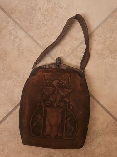 ANTIQUE VINTAGE ART DECO LEATHER TOOLED SMALL PUR… - image 1