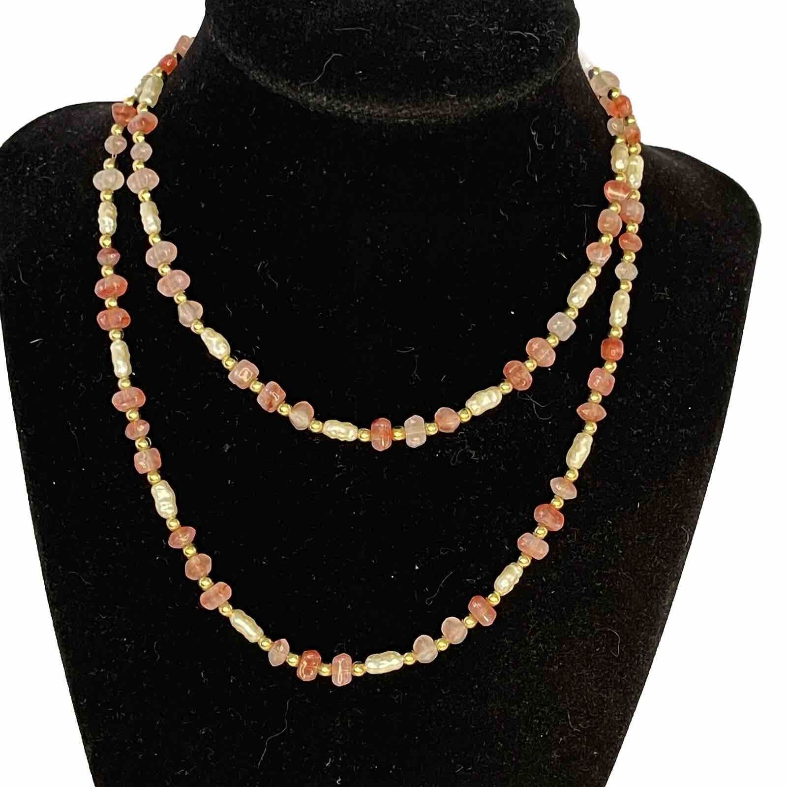 NAPIER Vtg Freshwater Pearl Rose Quartz Gold Bead… - image 2