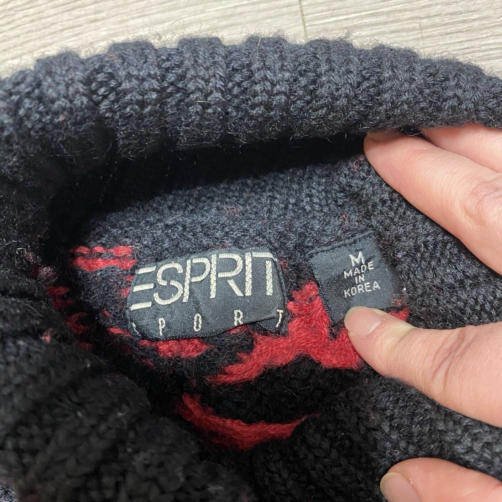 ESPRIT Vintage Red Black Heavy 100% Wool Turtle N… - image 5