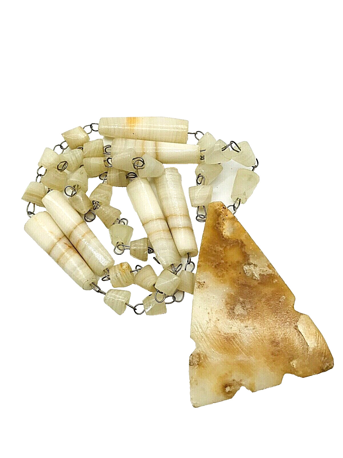 Aztec Hand Carved Stone Necklace Brown White Marb… - image 3