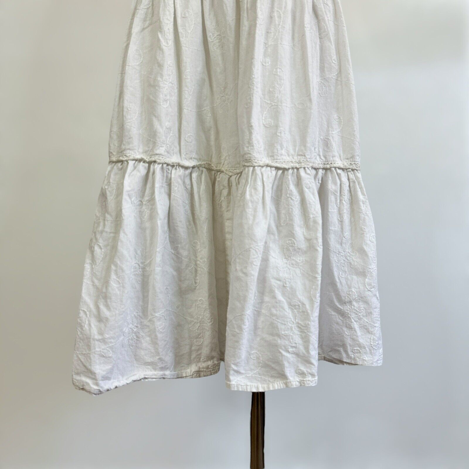 Vintage 90s Y2k White Tiered Maxi Skirt Boho Indi… - image 2