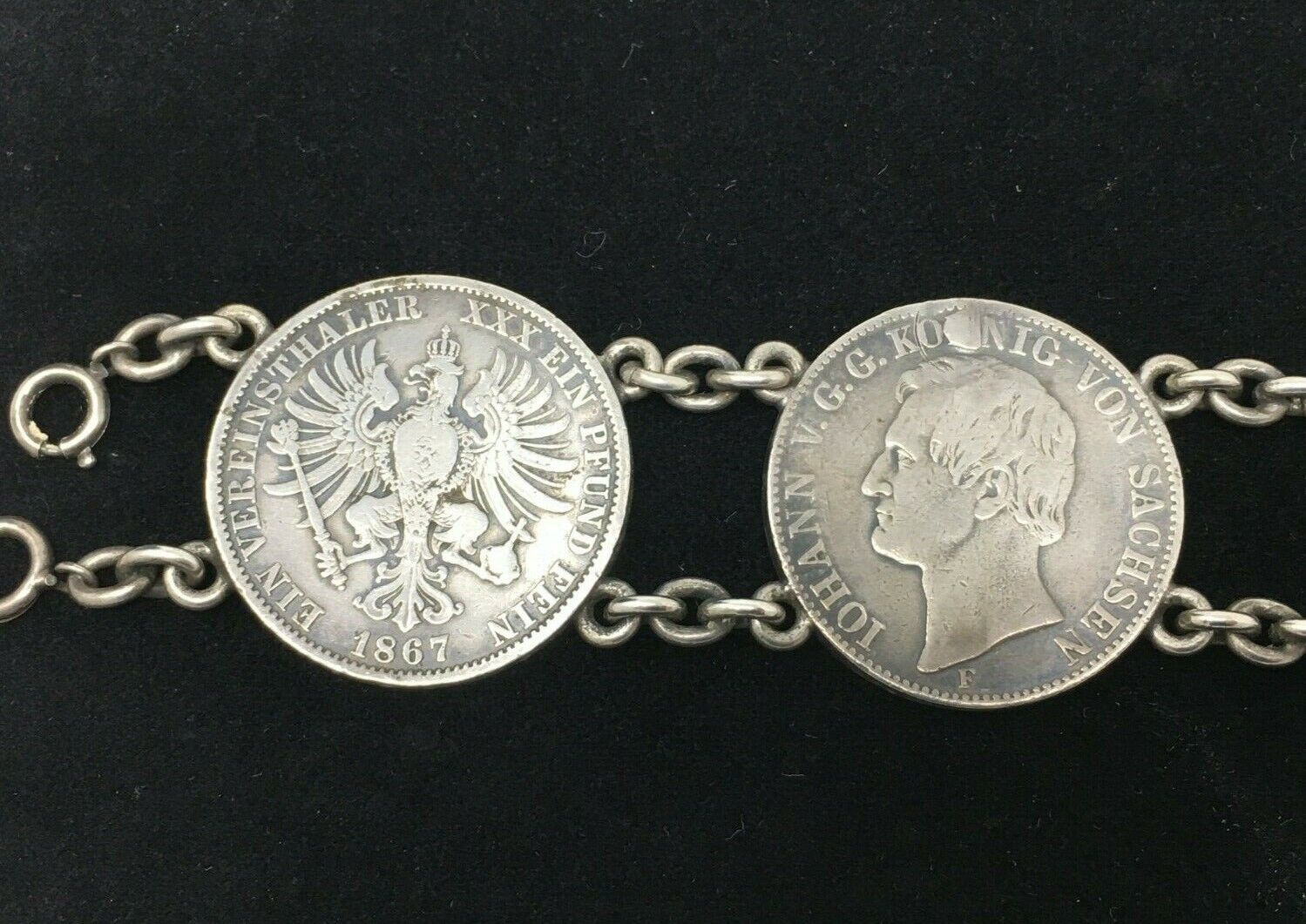 Antique Silver German States Thaler Coin Bracelet - image 10