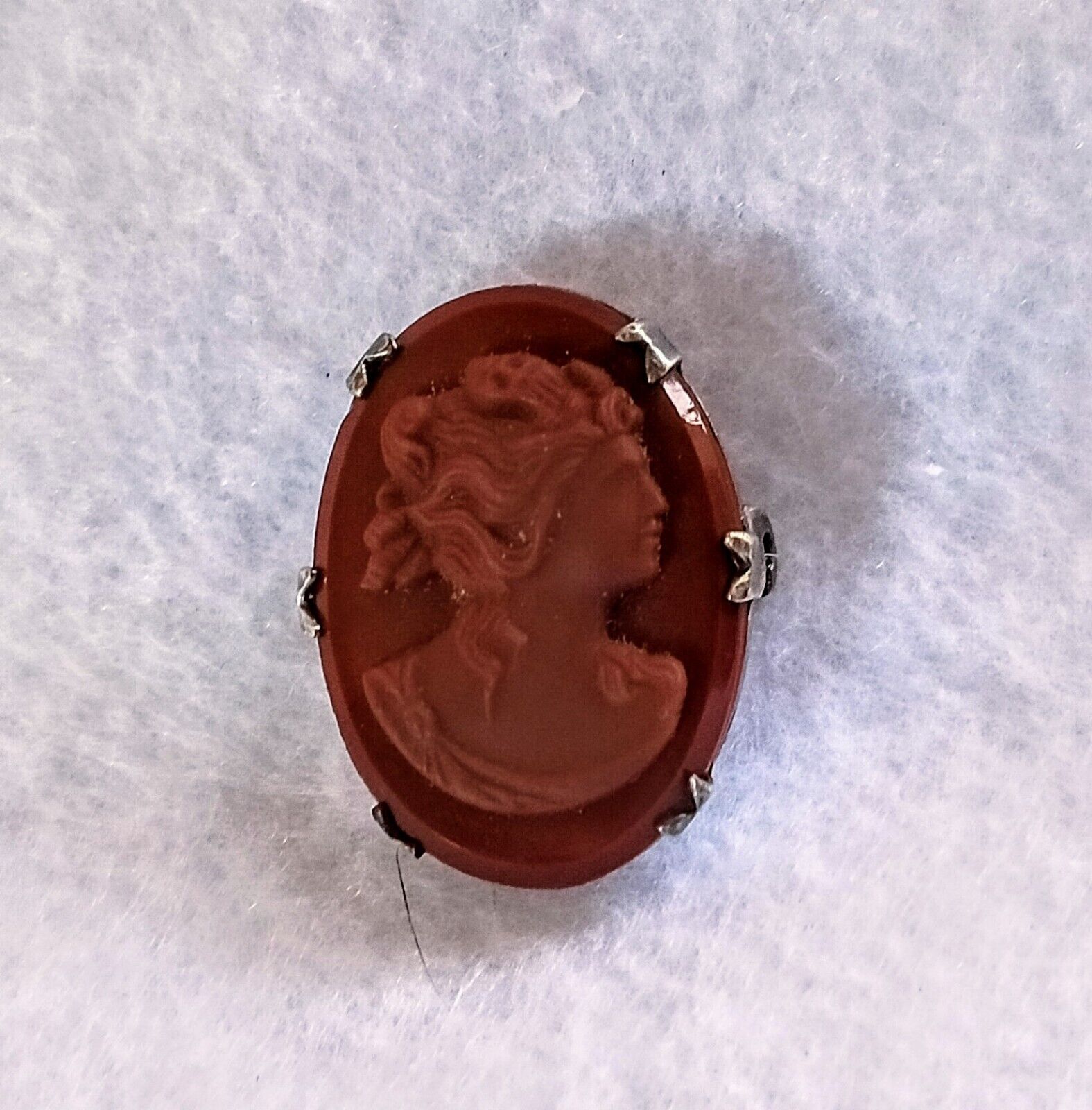 Art Deco Cameo Vintage Brooch Brown Lava Stone Ha… - image 1