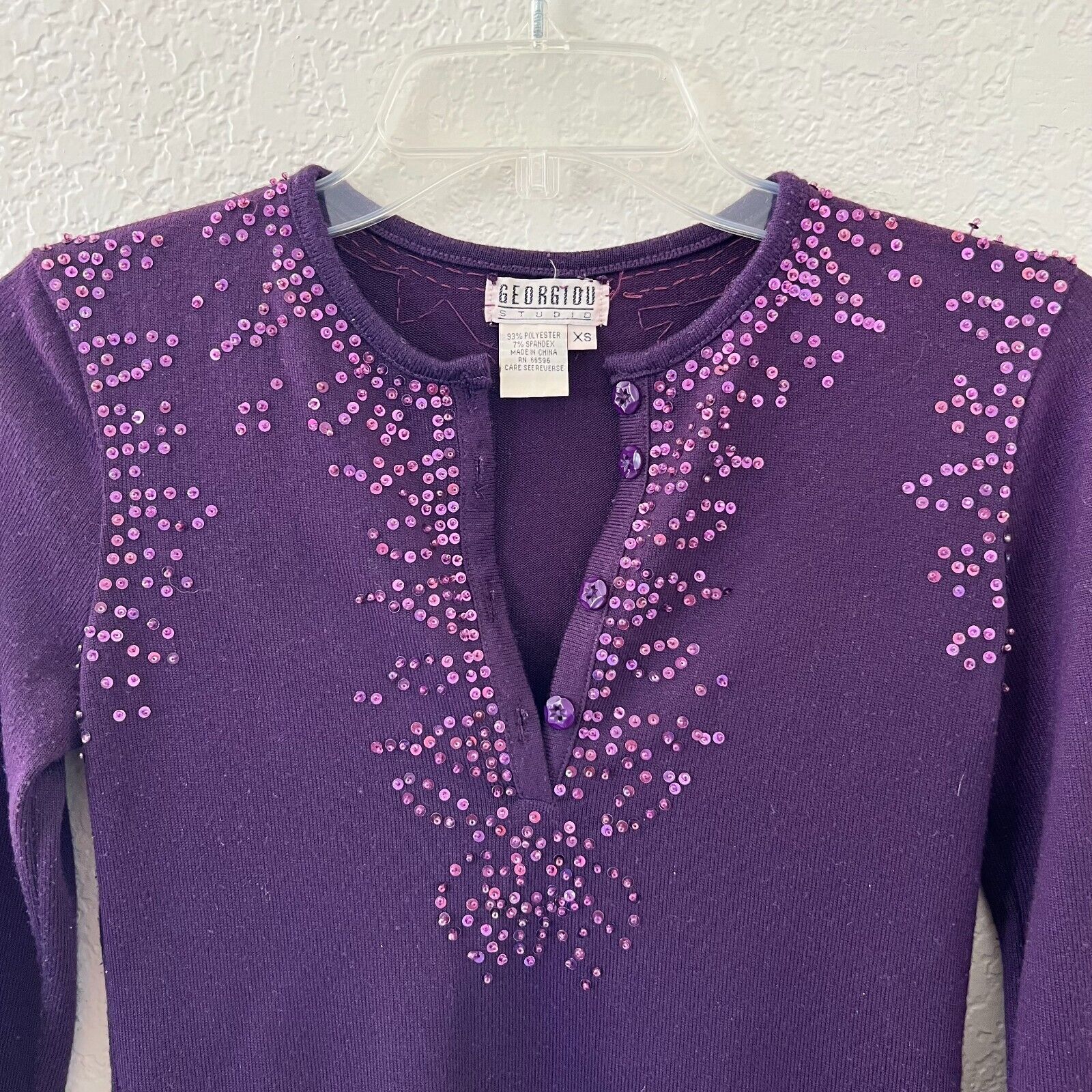 Y2K Georgiou Womens Purple Knit Beaded Sequin Fai… - image 2