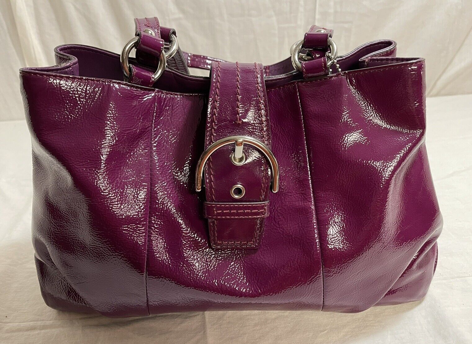 Coach Soho Buckle Flap Satchel Plum Leather Shoul… - image 3