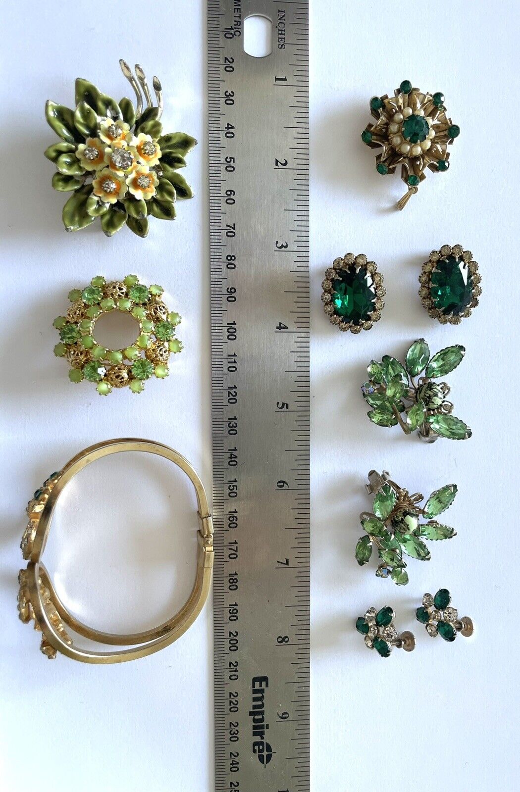 Vintage Green Rhinestones Lot Coro Unsigned Earri… - image 9