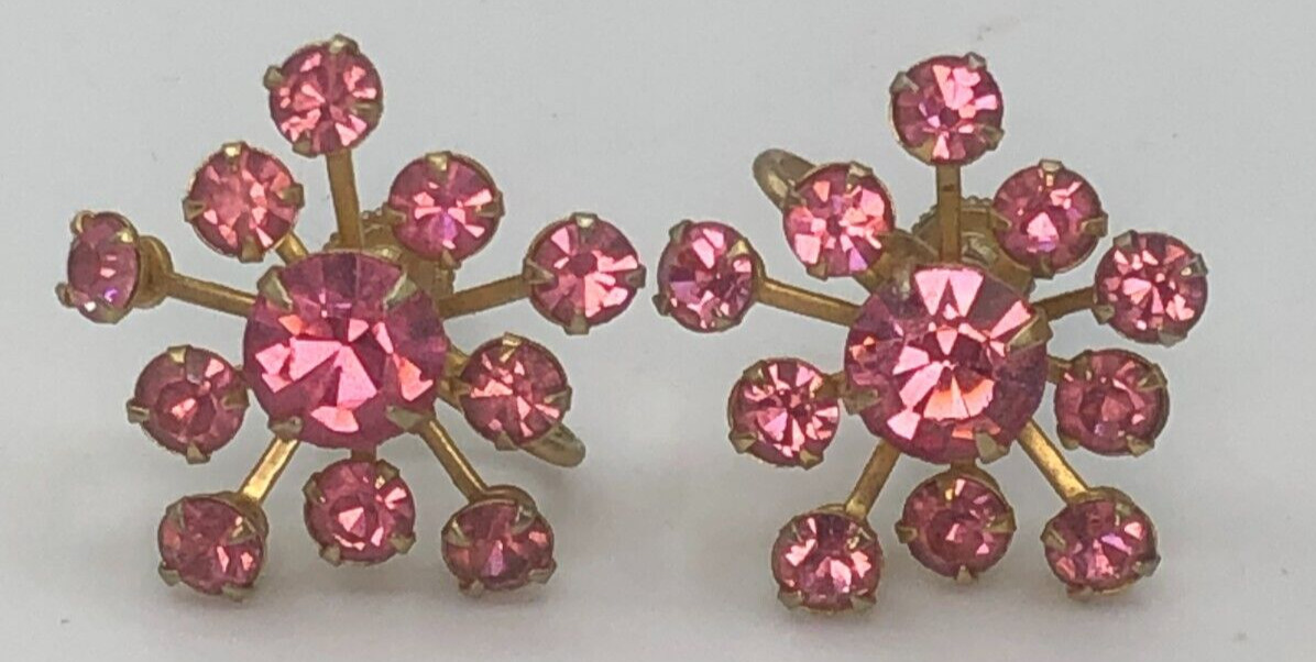 Vintage Pastel Pink Rhinestone Flower Gold Tone S… - image 1