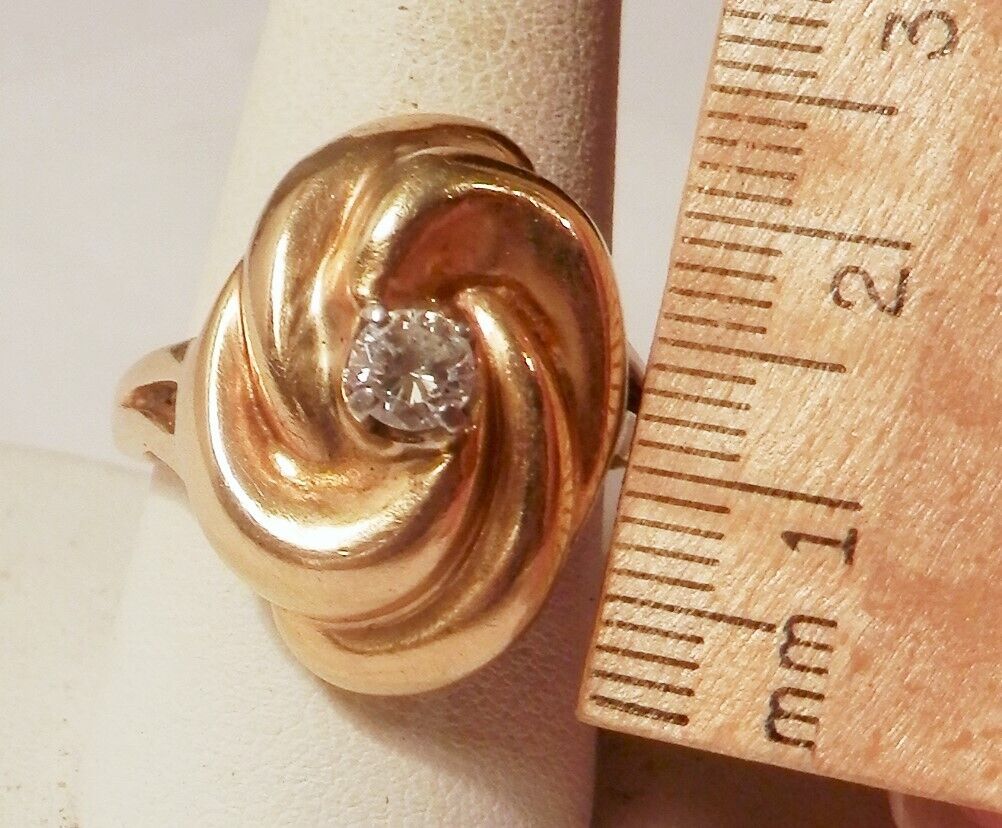 Vintage 10K Yellow Gold Puffy Swirl 4mm Diamond S… - image 2